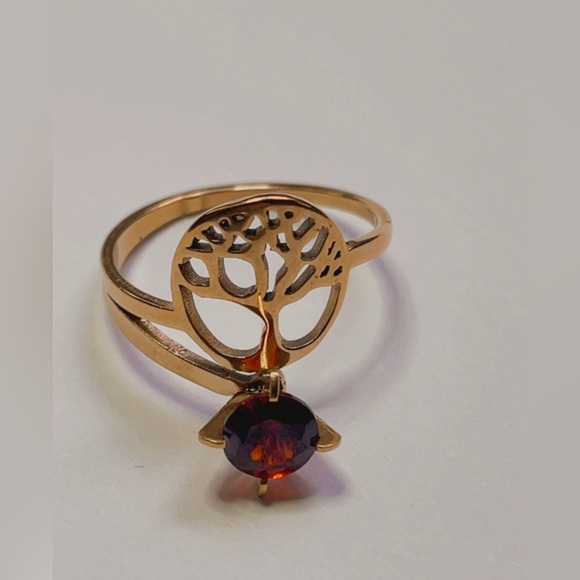 NWT Women's tree of life ring, gold-plated stainless steel red zirconia size 7.5 - Picture 4 of 17